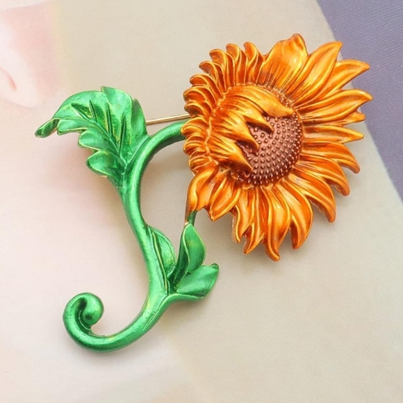 Brooch   SUNFLOWER Extra Large  Enameled Embellished Brooch Pin - Picture 4 of 7